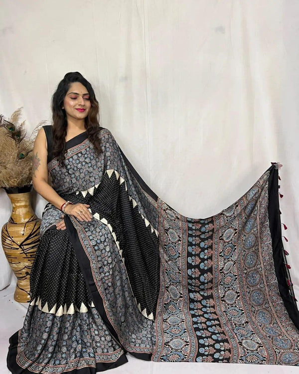 Ajrakh Primum Modal Silk Saree With Blouse