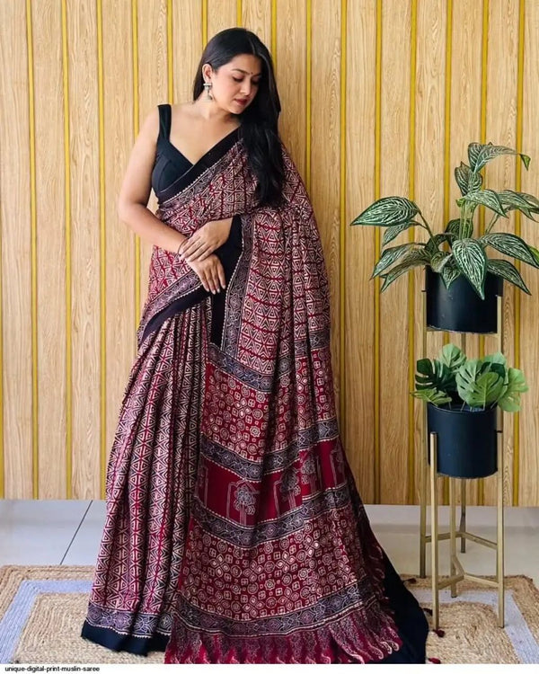Ajrakh Primum Modal Silk Saree With Blouse