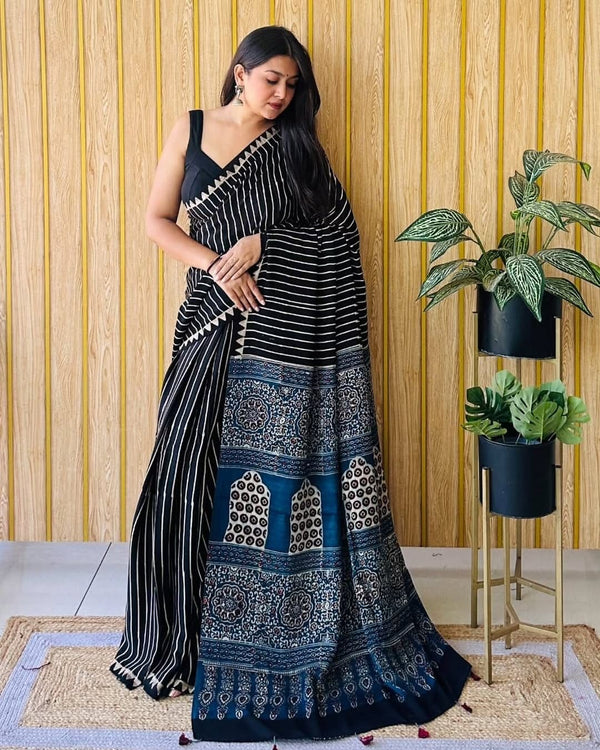 Ajrakh Primum Modal Silk Saree With Blouse