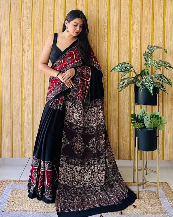 Ajrakh Primum Modal Silk Saree With Blouse