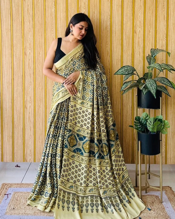 Ajrakh Primum Modal Silk Saree With Blouse
