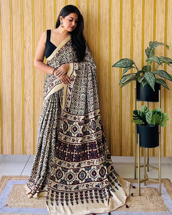 Ajrakh Primum Modal Silk Saree With Blouse