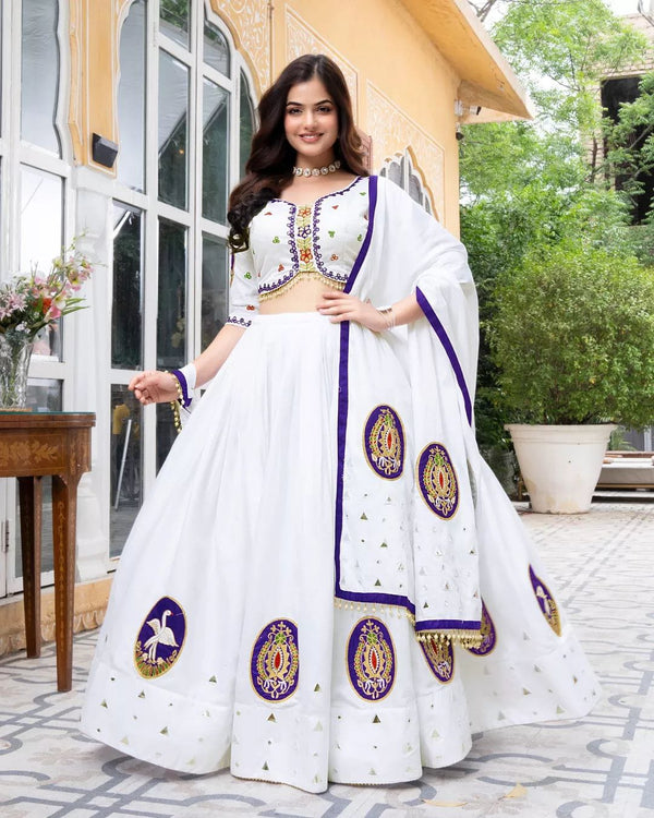 White Color Soft Butter Silk Chaniya Choli | Fancy Digital with Real Mirror Work for Traditional Wear