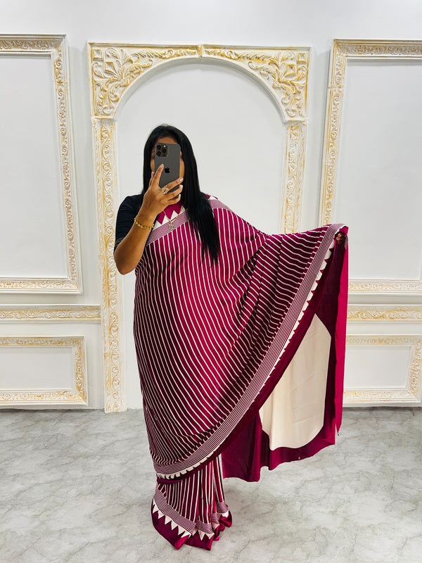 Ajrakh Printed Semi Gaji Silk Saree With Ajrakh Blouse