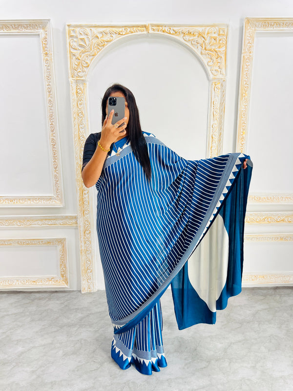 Ajrakh Printed Semi Gaji Silk Saree With Ajrakh Blouse