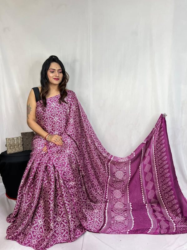 Ajrakh Primum Modal Silk Saree With Blouse