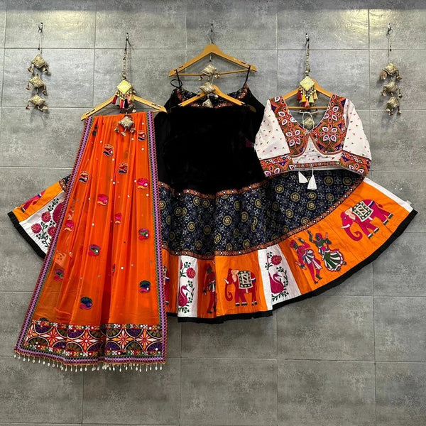 Black Color Soft Butter Silk Chaniya Choli | Fancy Digital with Real Mirror Work for Traditional Wear