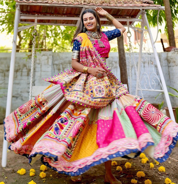 MultiColor Soft Butter Silk Chaniya Choli | Fancy Digital with Real Mirror Work for Traditional Wear