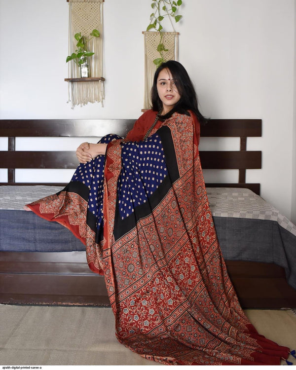 Ajrakh Primum Modal Silk Saree With Blouse