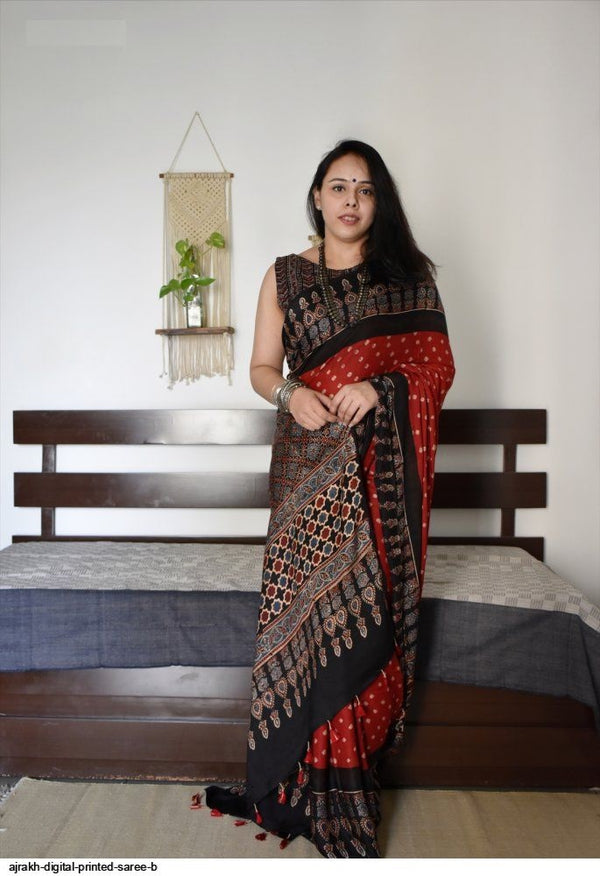 Ajrakh Primum Modal Silk Saree With Blouse