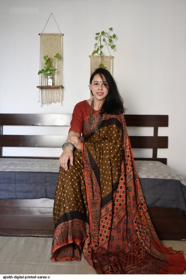 Ajrakh Primum Modal Silk Saree With Blouse