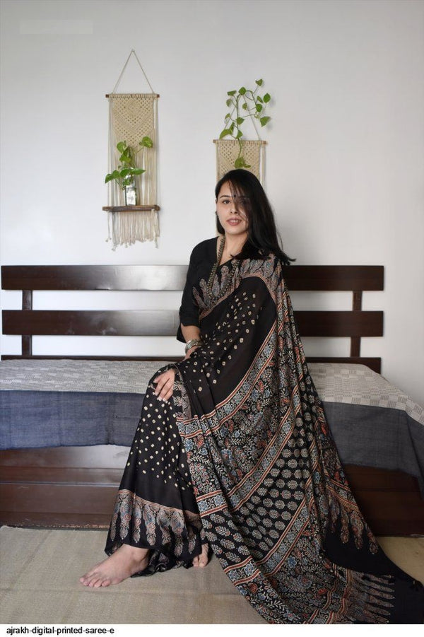 Ajrakh Primum Modal Silk Saree With Blouse