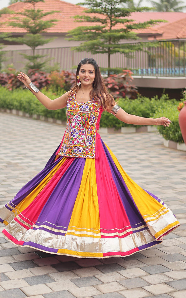 Gamthi Work Navratri Lehenga Choli Multi Color Cotton Traditional Set