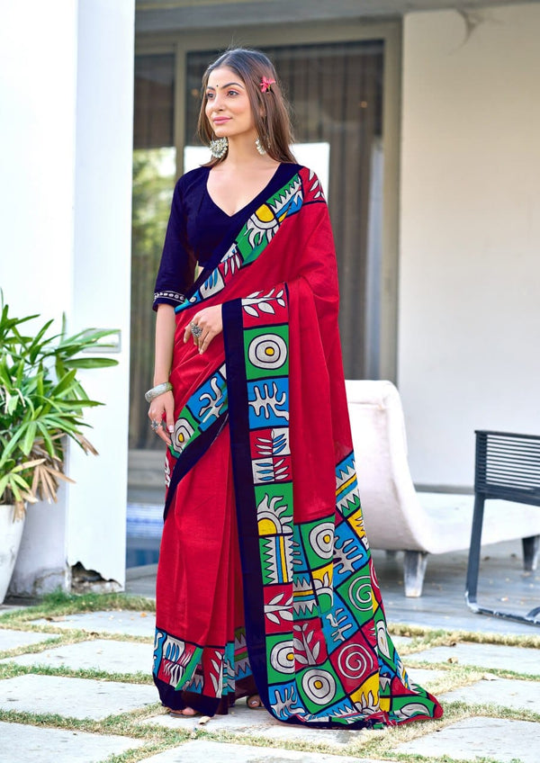 Red Designer Soft Cotton Saree
