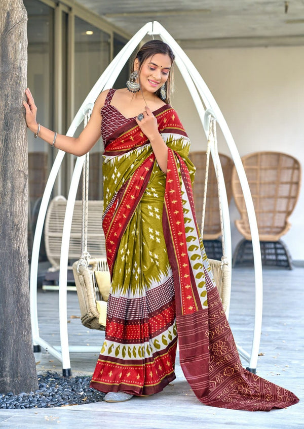 Green Designer Soft Cotton Saree