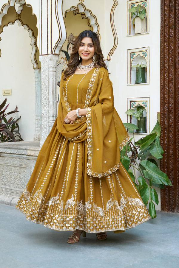 Premium Star Georgette Sequin Embroidery Gown with Dupatta Perfect for Diwali Special Offer