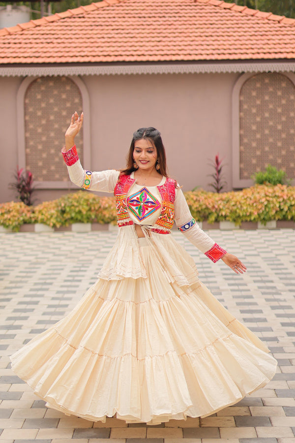 Garba Special: Heavy Cotton Lehenga Choli with Flared Jacket & Gamthi Work