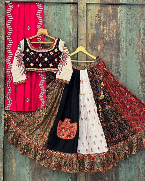 Black White Soft Butter Silk Chaniya Choli | Fancy Digital with Real Mirror Work for Traditional Wear