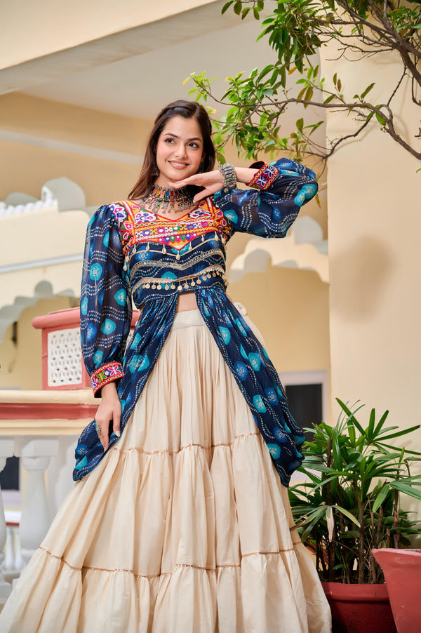Blue Navratri Lehenga With Fancy Top With Gamthi Patch and Mirror Lace