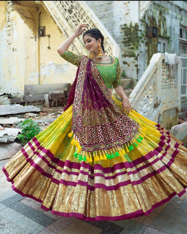 Yellow Soft Butter Silk Chaniya Choli | Fancy Digital with Real Mirror Work for Traditional Wear