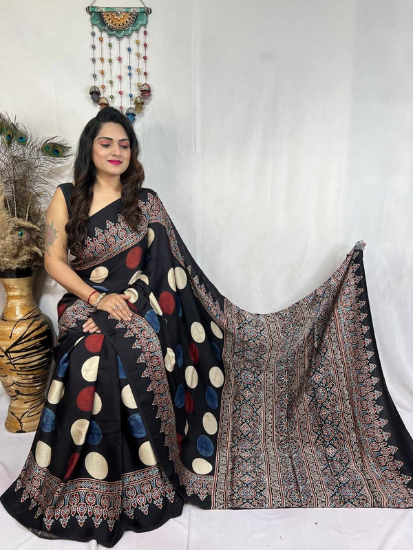 Ajrakh Primum Modal Silk Saree With Blouse