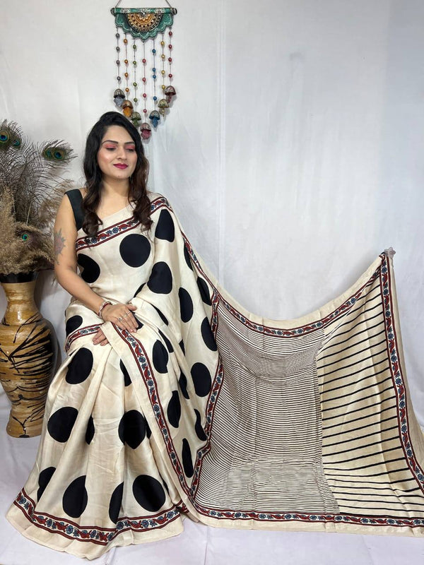 Ajrakh Primum Modal Silk Saree With Blouse