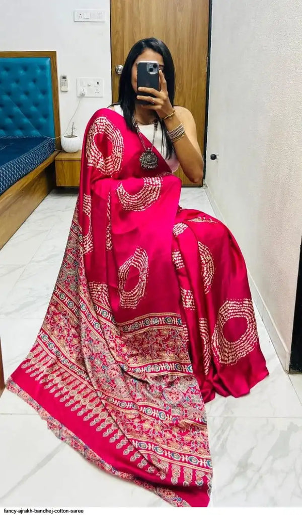 Rani Ajrakh Primum Modal Silk Saree With Blouse