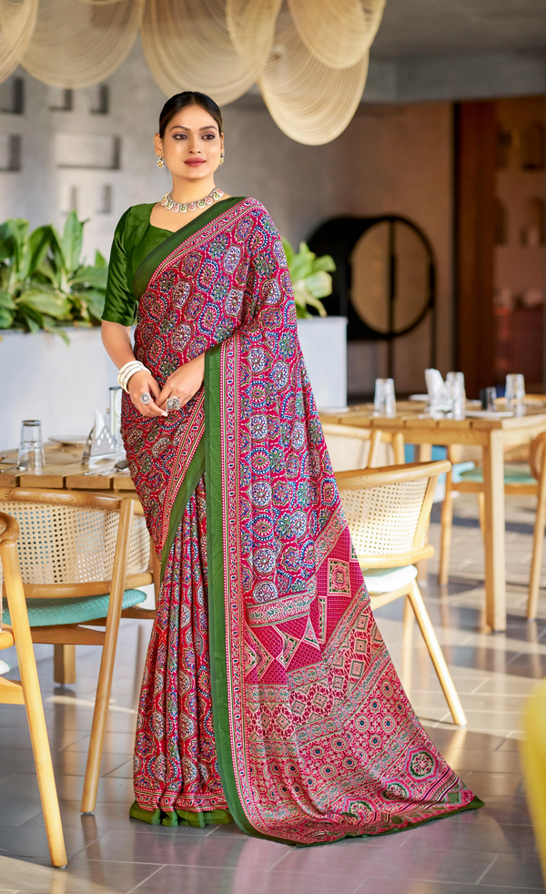 Colorful Rani Ajrakh Printed Soft Modal Silk Natural Print Saree P2